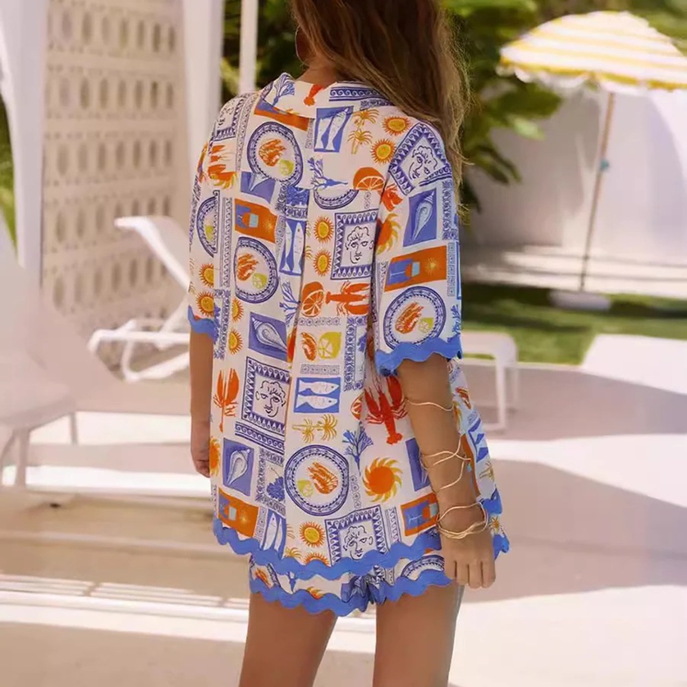 063. Commense Printed Button Down Shirt With Shorts Set M - Picture 4 of 4